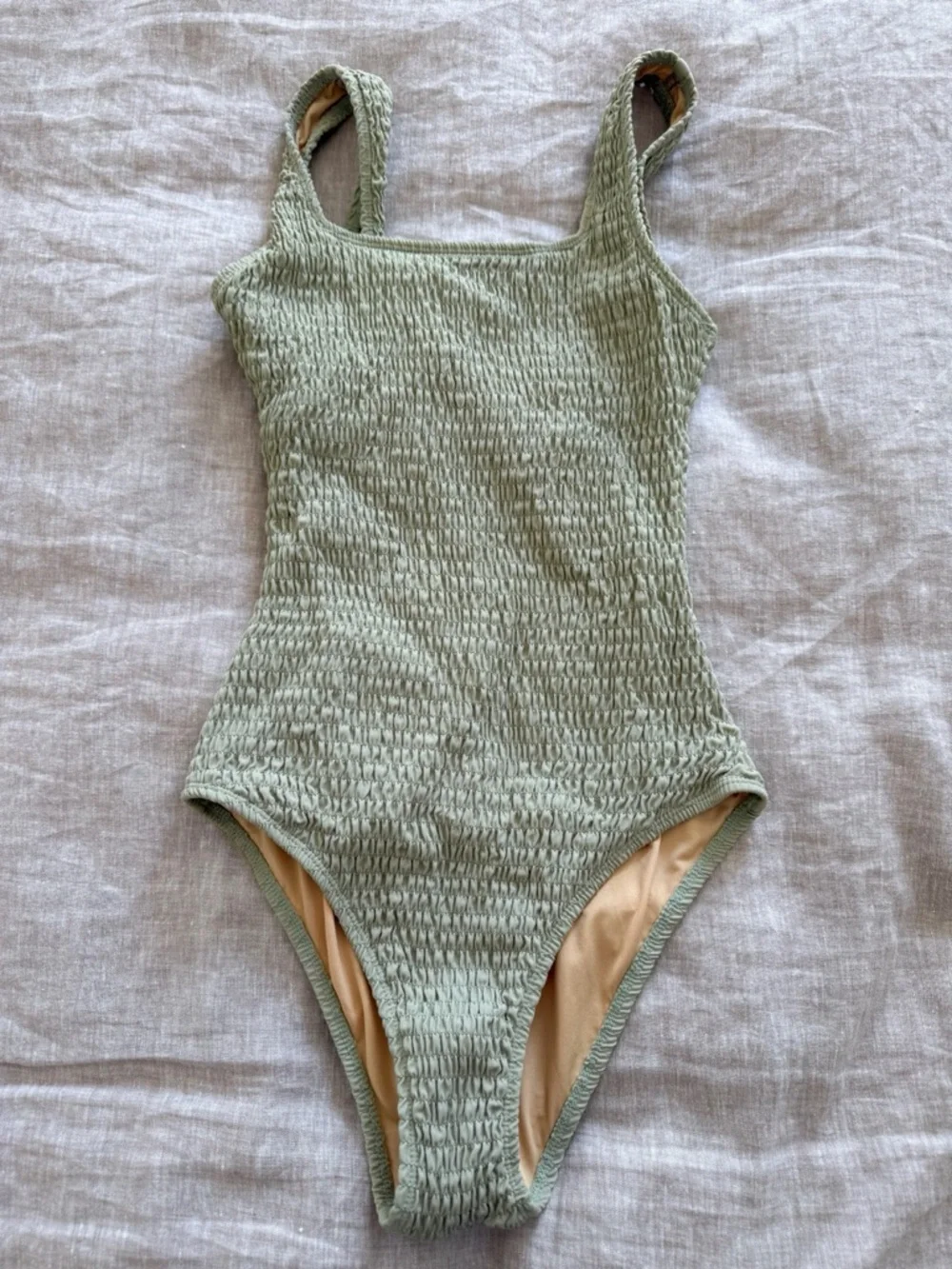 Smocked Sage Green One Piece Swimsuit - Picture 2 of 5